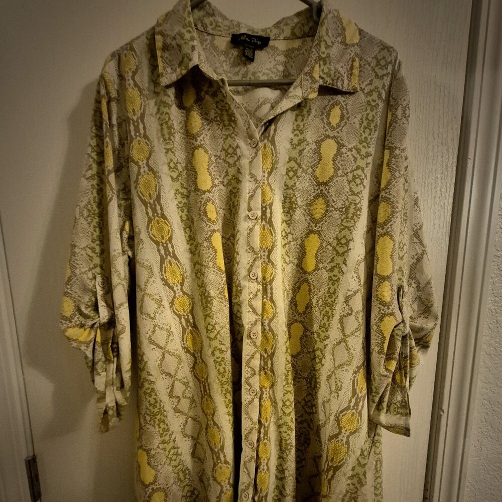 Yellow and Tan Snakeskin Print Long-sleeved Shirt